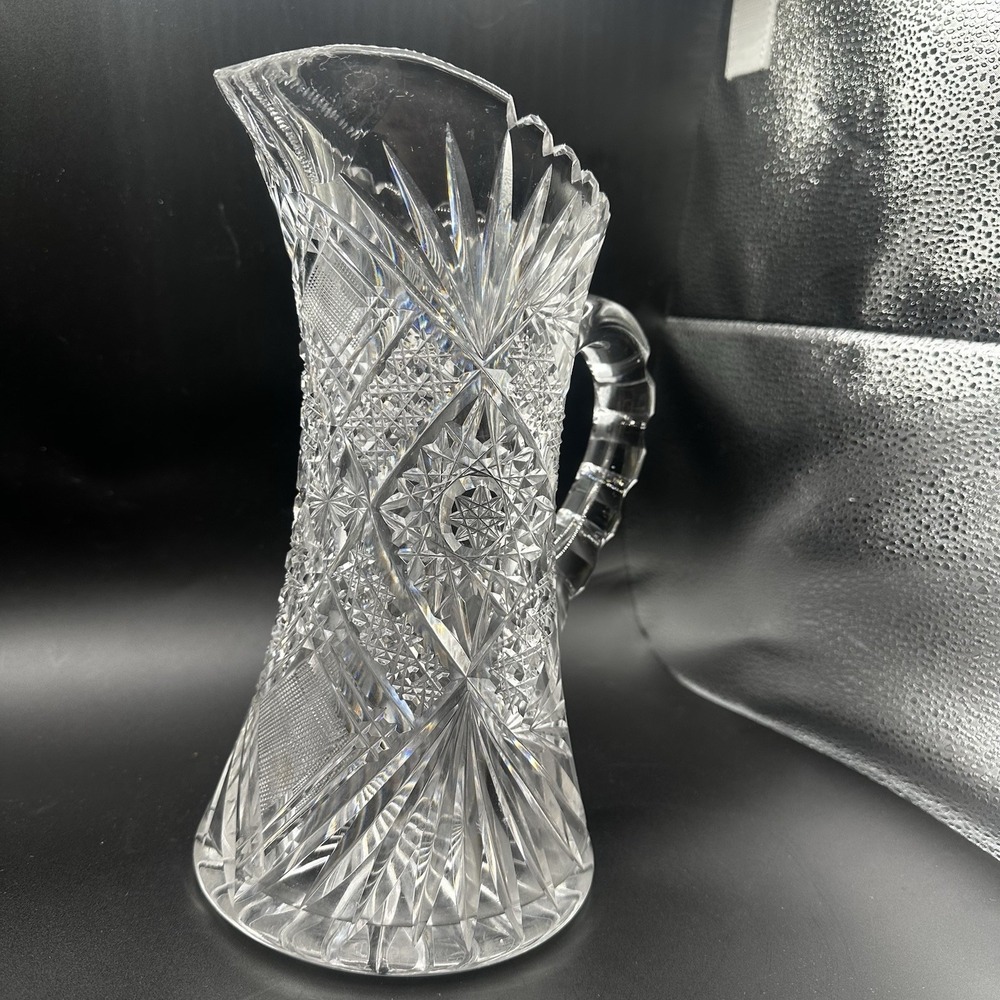 Antique American Brilliant Period Hand Cut Lead Crystal Pitcher Heavy 9.75" Tall - Picture 7 of 16